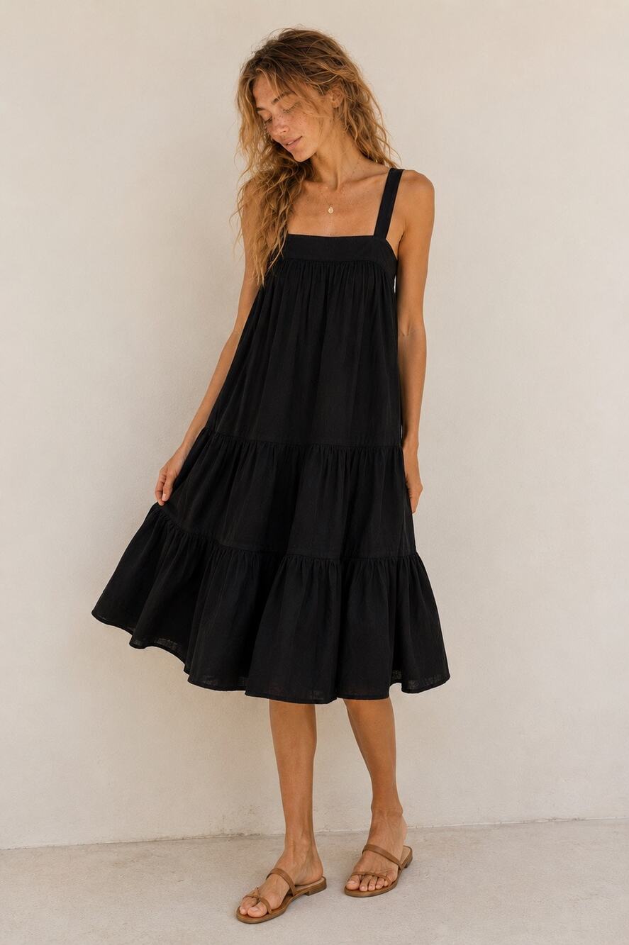 Jenni Kayne Cotton Linen Summer Sun Dress Black Size S Minimalist Cottagecore